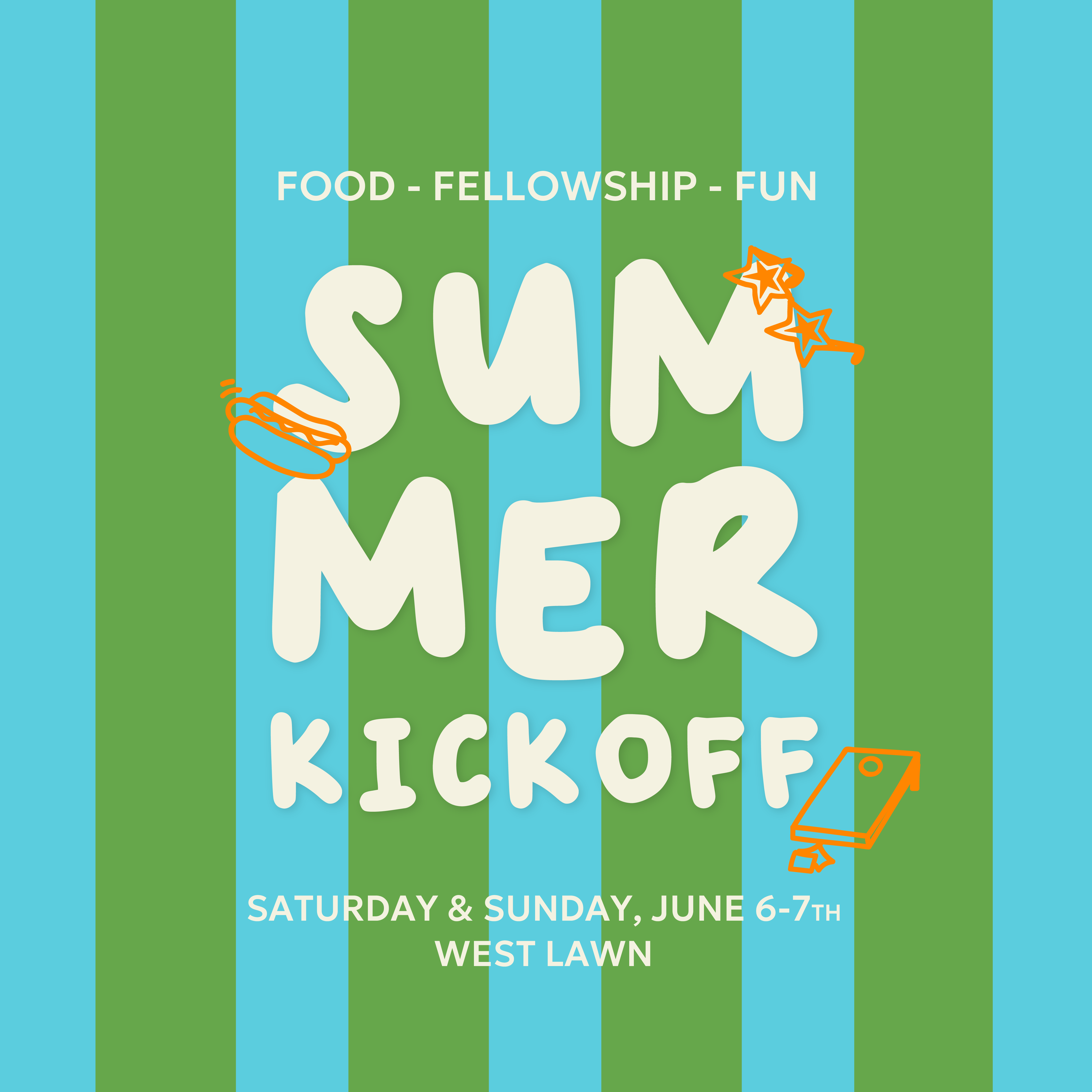 summer kickoff animated graphic with a striped background